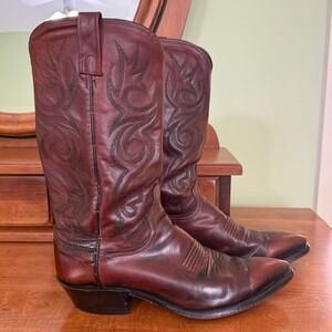 Dan Post brown Leather cowboy Boots Embroidery men's 8 western pointed toe
